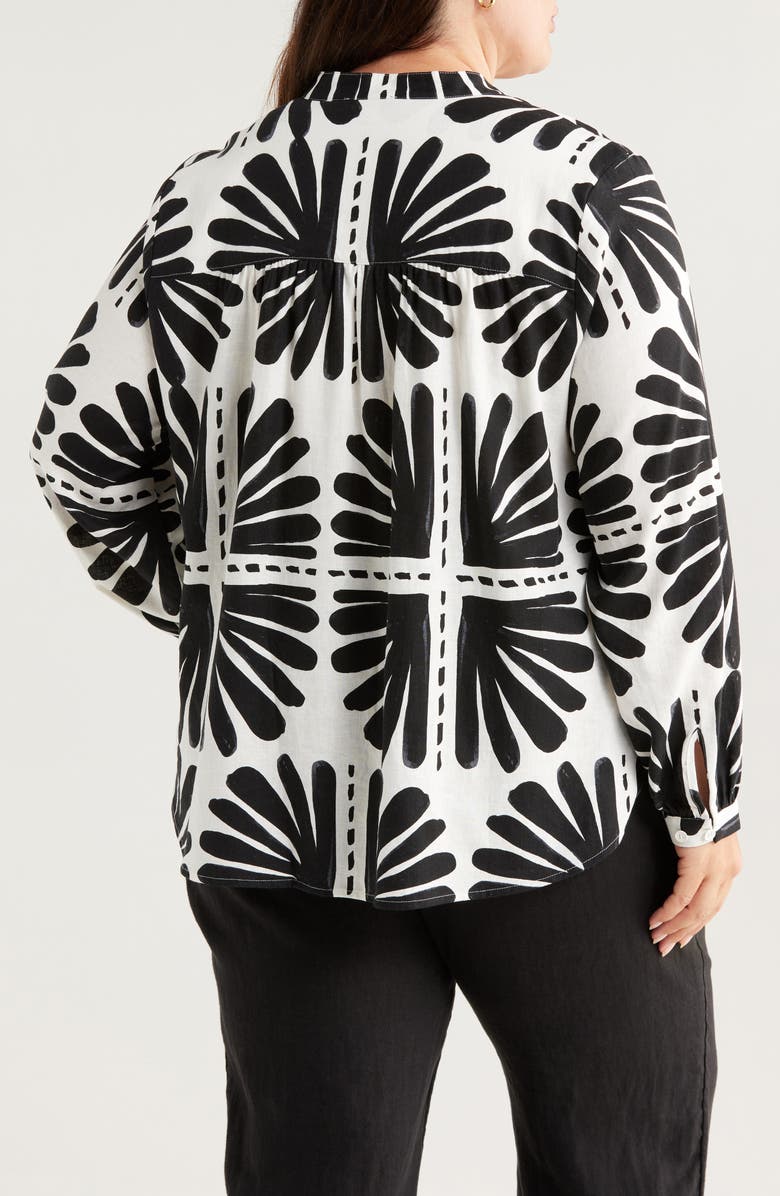 Universal Standard Aix Linen Blend Button-Up Shirt, Alternate, color, Ink Bloom Print