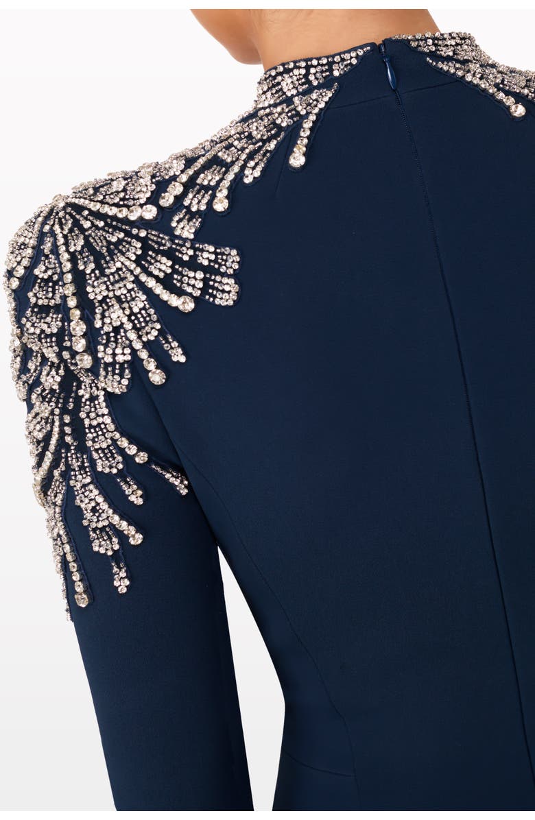 Jenny Packham Cobra embellished-shoulders mock-neck maxi dress, Alternate, color, Blackthorne Blue