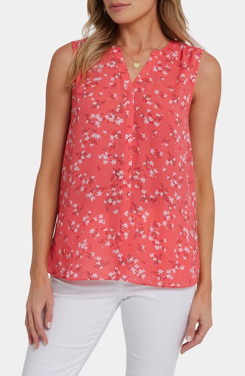 Nydj Print Pleat Back Sleeveless Split Neck Blouse
