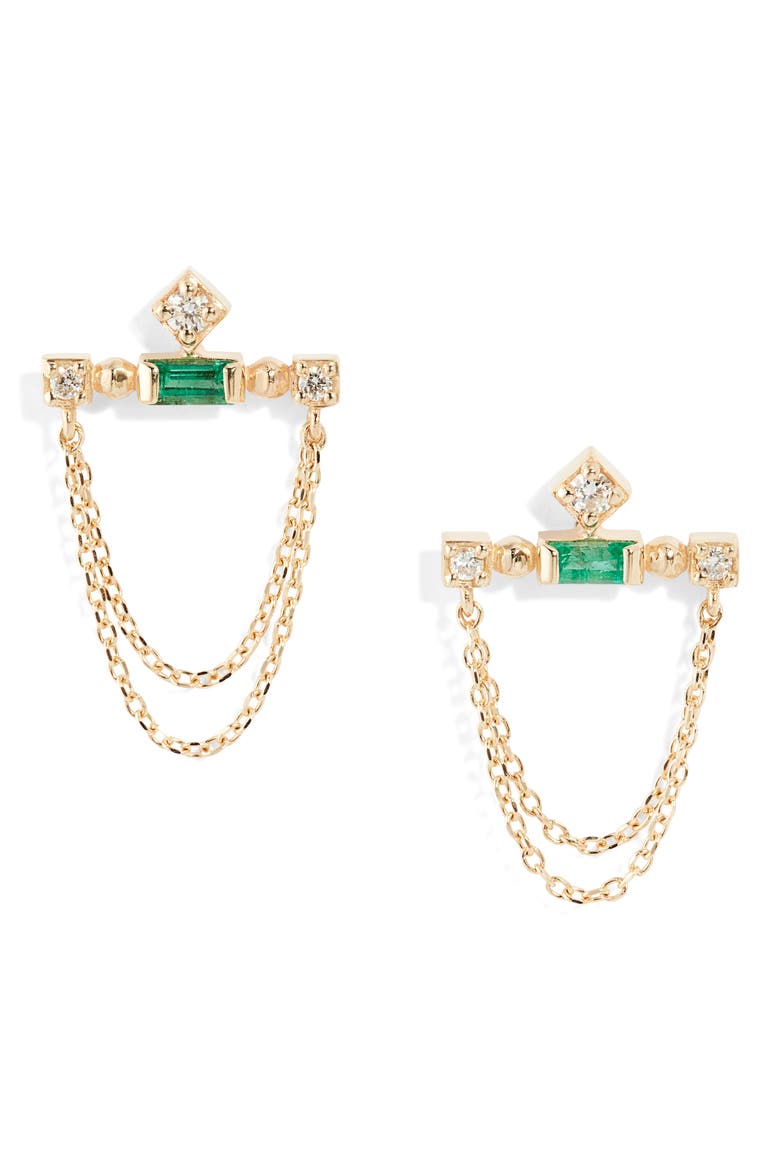 Cléo Emerald & Diamond Bar Chain Earrings, Main, color, EMERALD