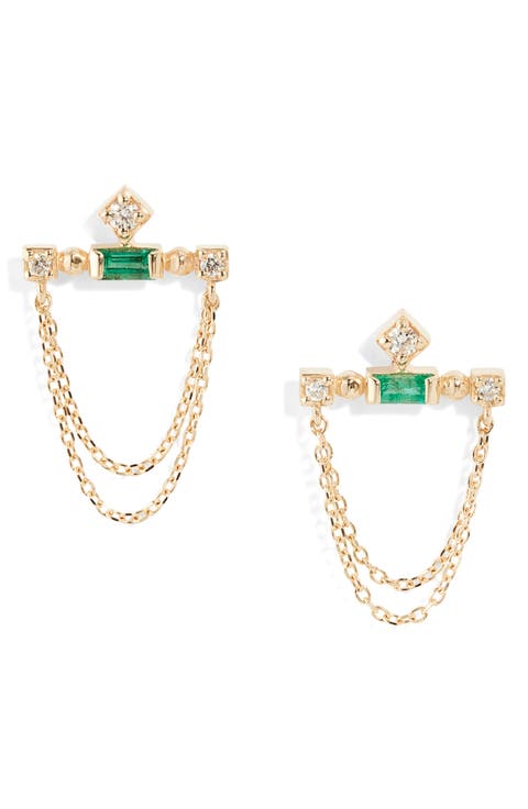 Cléo Emerald & Diamond Bar Chain Earrings