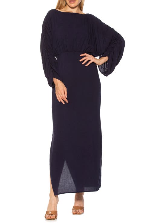 Jenna Boatneck Shirred Long Sleeve Column Dress