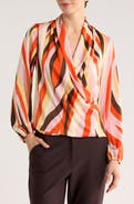 T Tahari Long Sleeve Faux Wrap Top