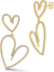 CHLOE AND MADISON Double Heart Cubic Zirconia Pavé Drop Earrings