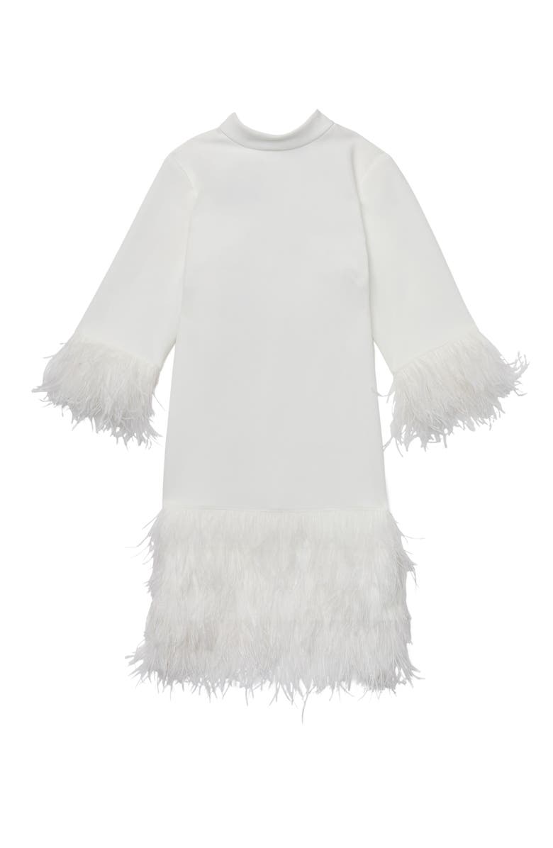 Kate Spade New York feather trim crêpe de chine dress, Alternate, color, 