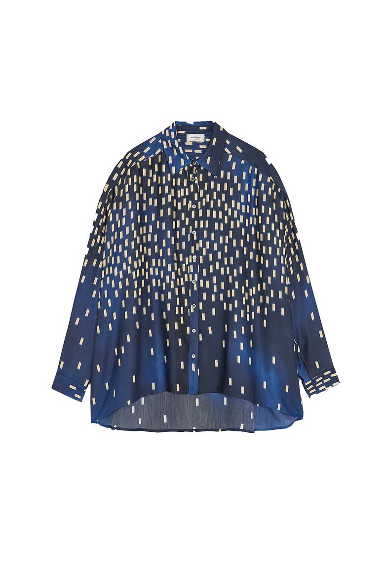 Printed Satin Shirt, Alternate, color, Blue