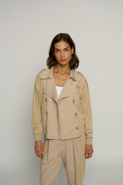 Central Park West Mixed Media Trench Bomber In Brown