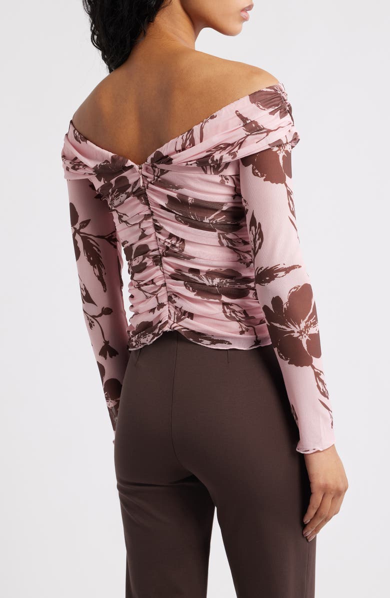 Petal & Pup Navida Off the Shoulder Mesh Top, Alternate, color, Pink Brown Floral