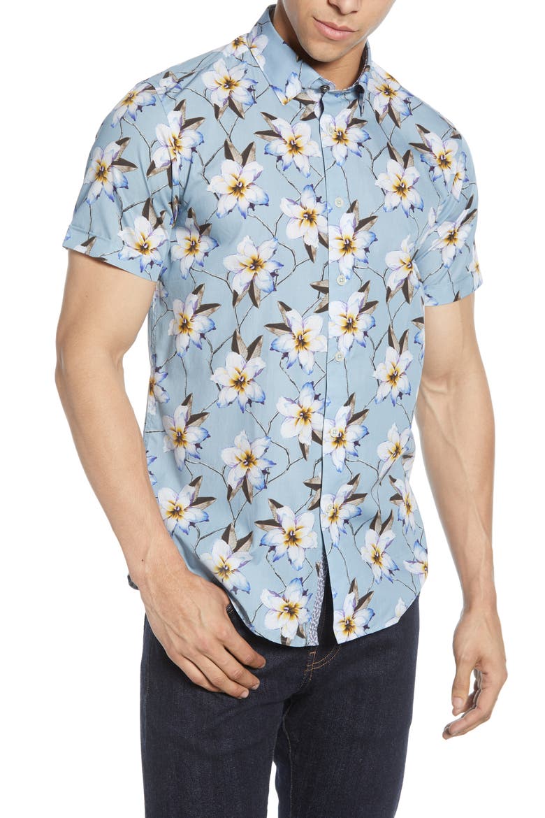 Slim Fit Floral Shirt, Main, color, LIGHT BLUE