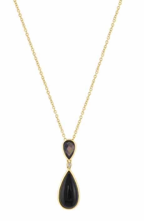 18k Gold Plated Silver Mother-of-Pearl & Diamond Pendant Necklace