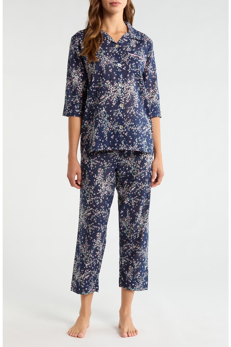 Cherry Blossom Cotton Voile Pajamas, Main, color, NAVY
