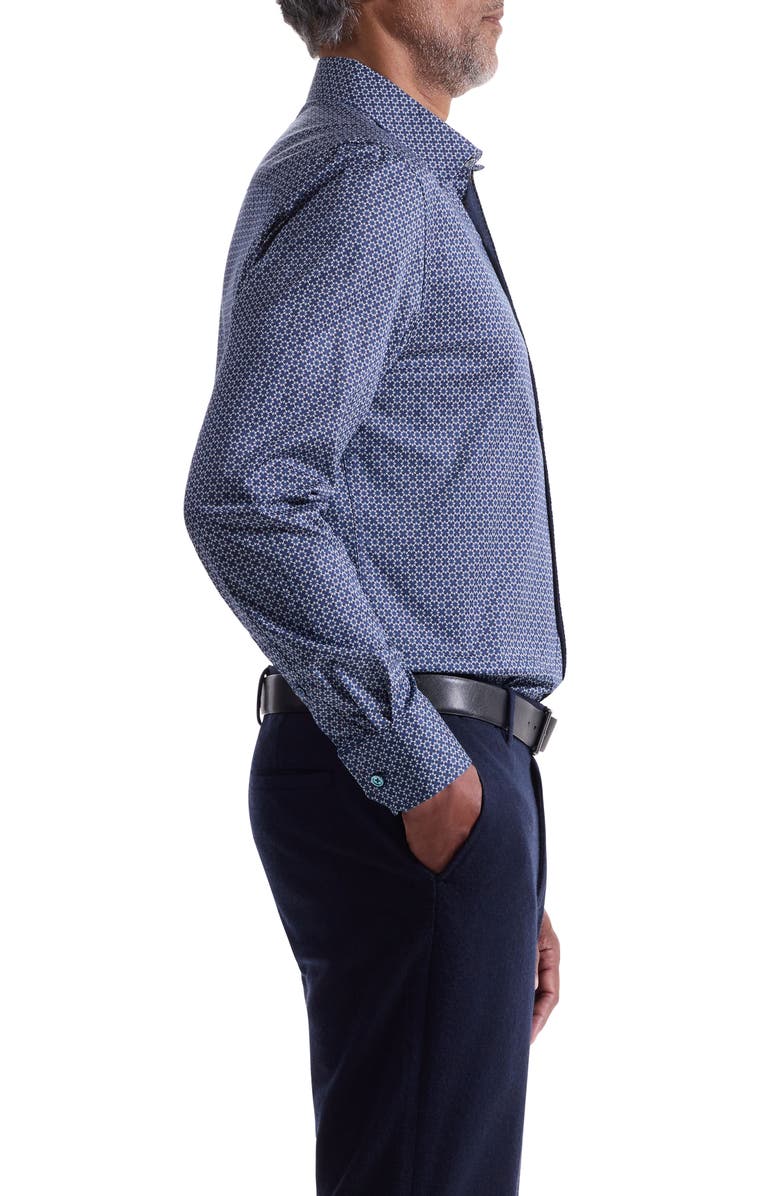 Bugatchi Julian Shaped Fit Geo Print Cotton Button-Up Shirt, Alternate, color, Night Blue