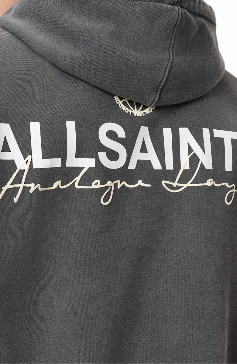 AllSaints Emblem Embroidered Hoodie, Alternate, color, Washed Black