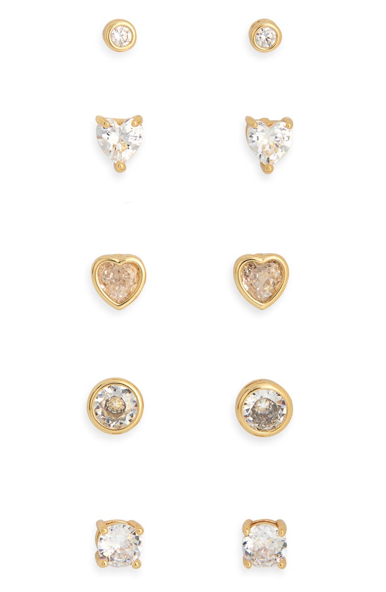 NORDSTROM RACK Set of 5 Cubic Zirconia Stud Earrings, Main, color, Clear- Gold