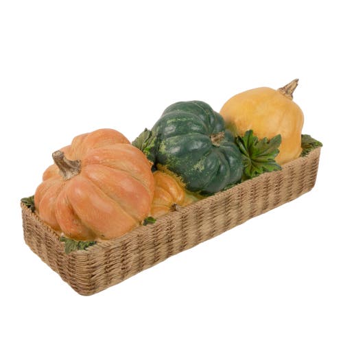 Northlight Faux Rattan Basket With Pumpkins Thanksgiving Decoration In Multi