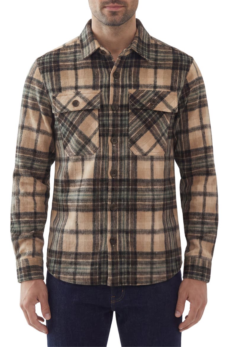 Plaid Brushed Flannel Shirt, Main, color, 90 BEIGE