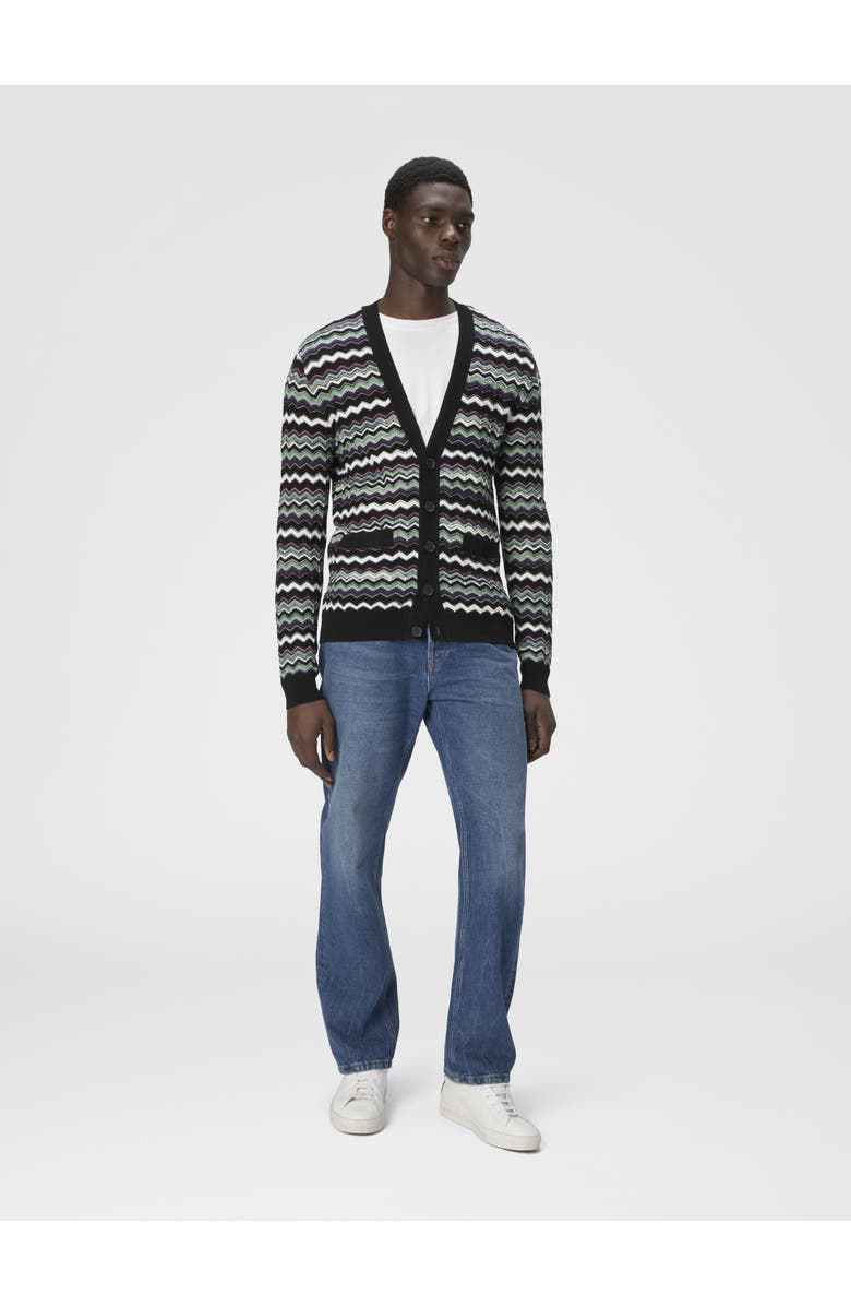 Missoni Cardigan In Wool-cotton Blend With Zigzag, Alternate, color, Blue & Green