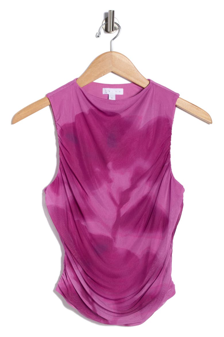 Ruched Mesh Tank, Main, color, PINK BLURRY FLORAL