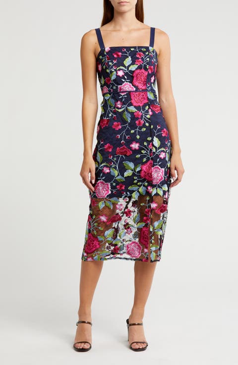 Peony Embroidered Midi Dress