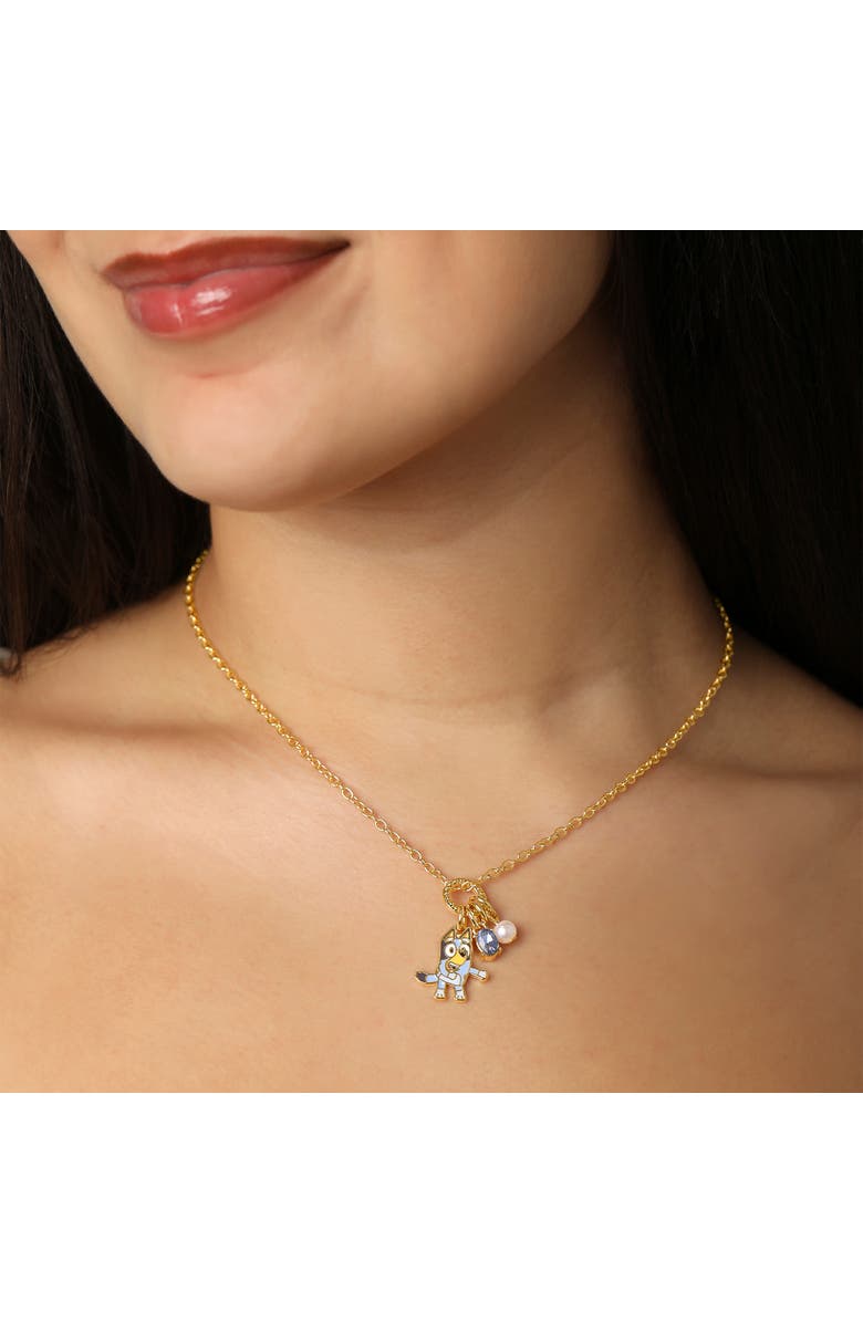 BLUEY Charm Necklace Official License, 16"+2" 18k Gold Flash-Plated Necklace with 3 Dangle Charms, Alternate, color, Gold