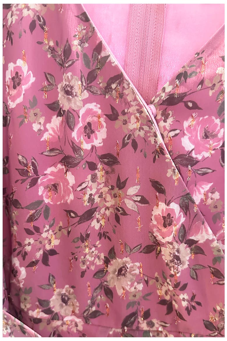 Kids' Metallic Long Sleeve Chiffon Party Dress, Alternate, color, ROSE DARK