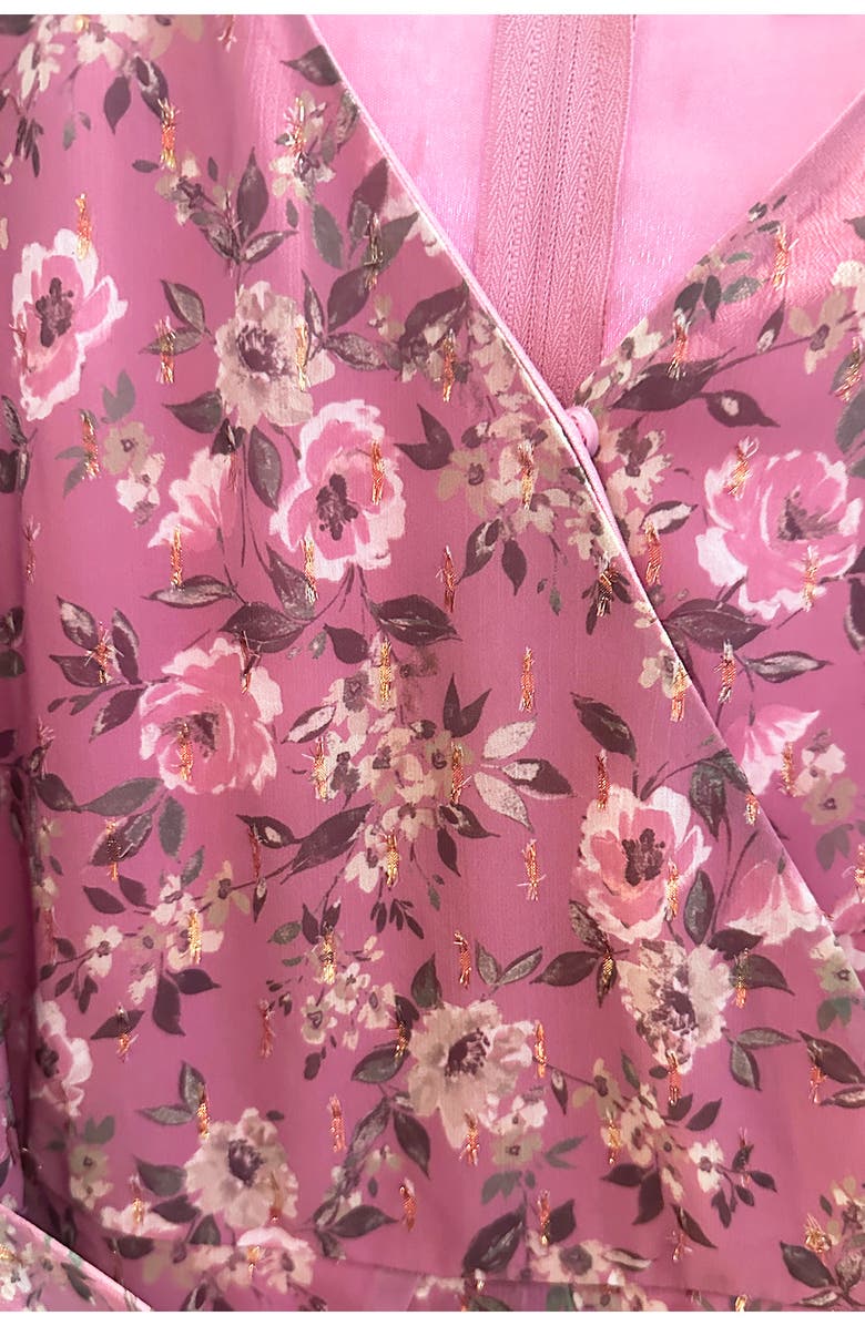 Zunie Kids' Metallic Long Sleeve Chiffon Party Dress, Alternate, color, Rose Dark