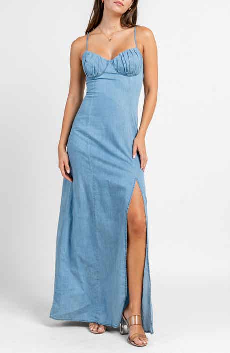 Beivy Ruched Bust Denim Maxi Dress