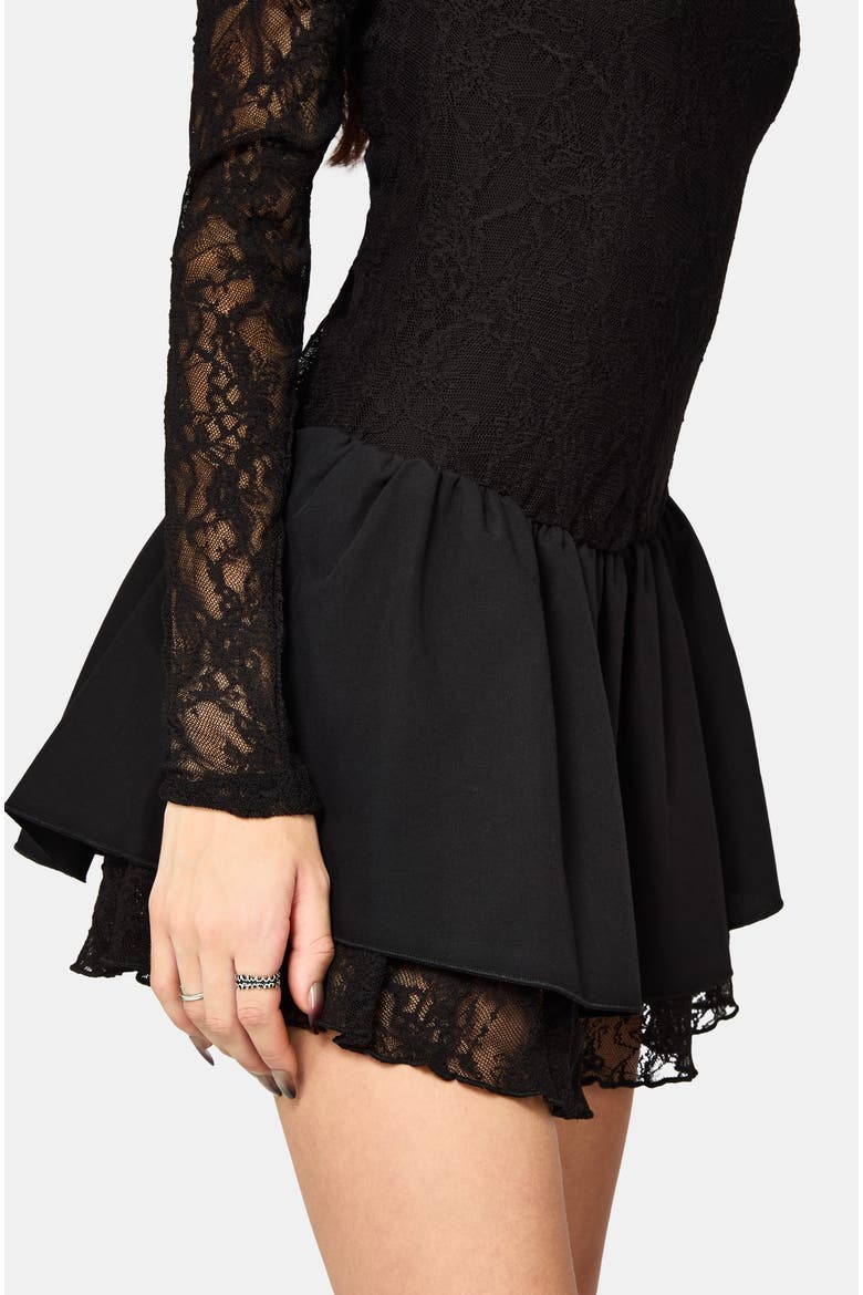 Erisda Lace Bodysuit Mini Dress, Alternate, color, Black