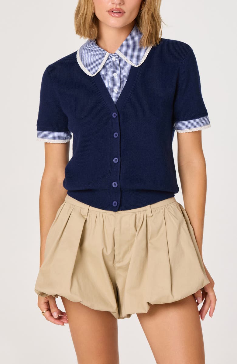 ASTR the Label Marlee Mixed Media Cardigan, Main, color, Navy Plaid