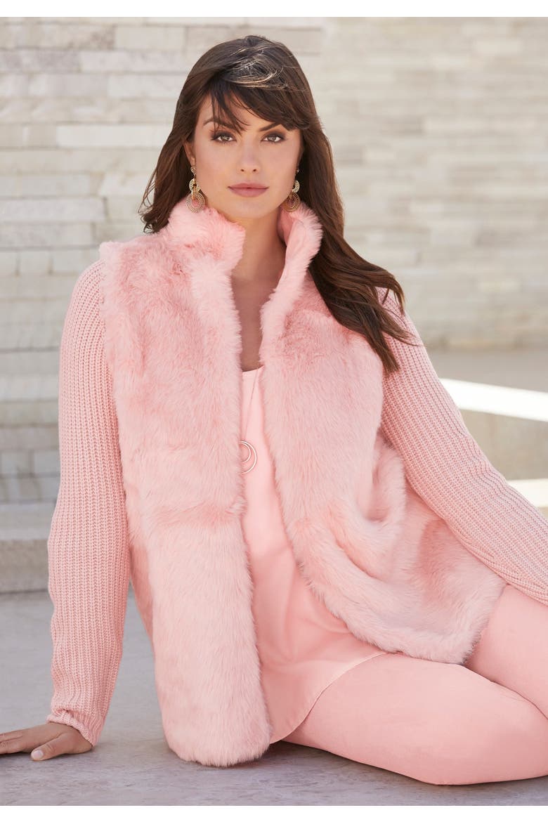 Faux Fur Cardigan Sweater, Alternate, color, SOFT BLUSH