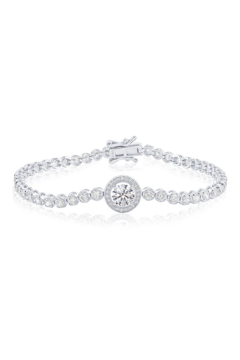Round Cubic Zirconia Halo Tennis Bracelet, Main, color, SILVER
