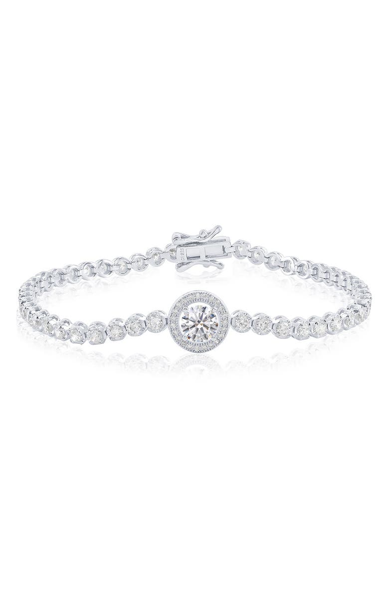 SIMONA Round Cubic Zirconia Halo Tennis Bracelet, Main, color, Silver