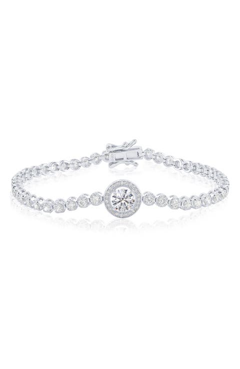 Round Cubic Zirconia Halo Tennis Bracelet