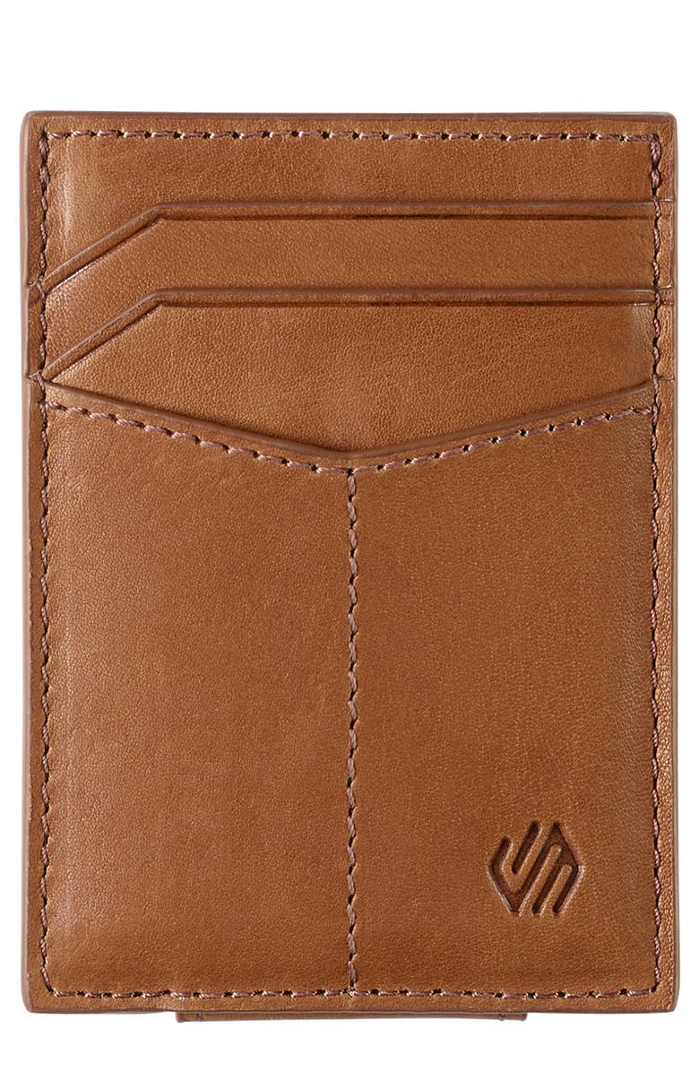 Johnston & Murphy Rhodes Leather Money Clip Card Case, Main, color, Tan Full Grain
