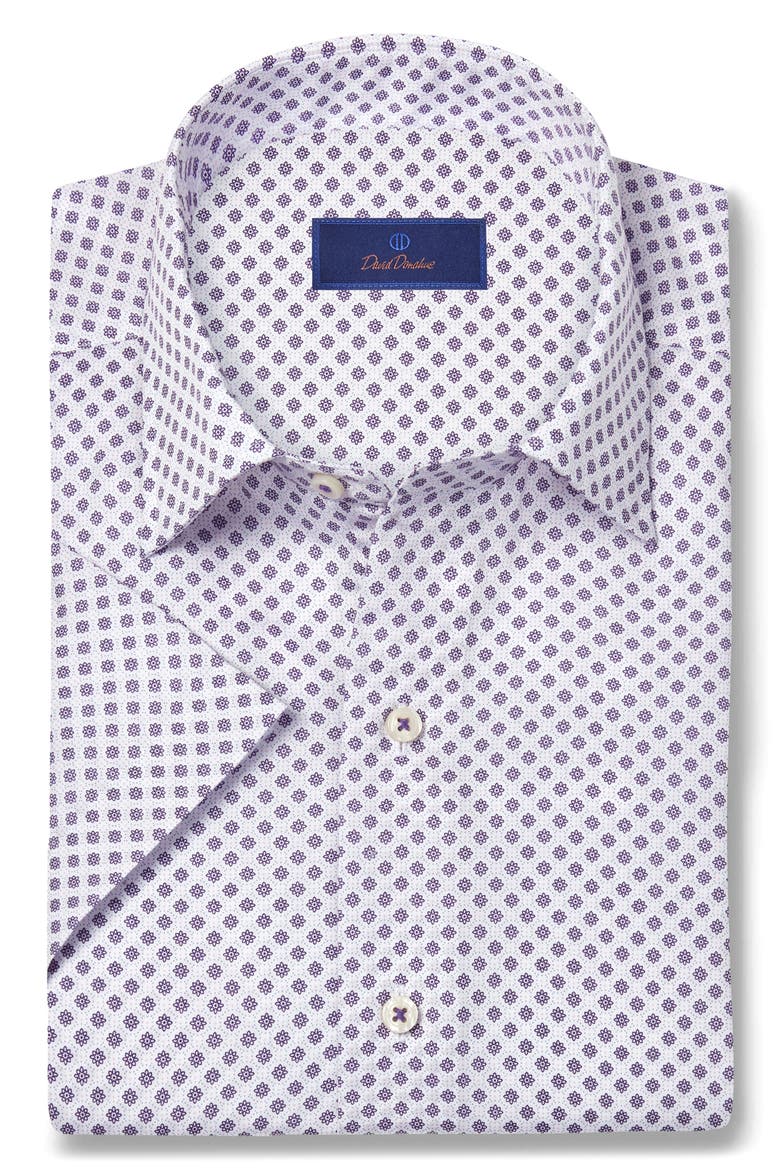 Neat Print Short Sleeve Shirt, Alternate, color, WHITE/ PURPLE