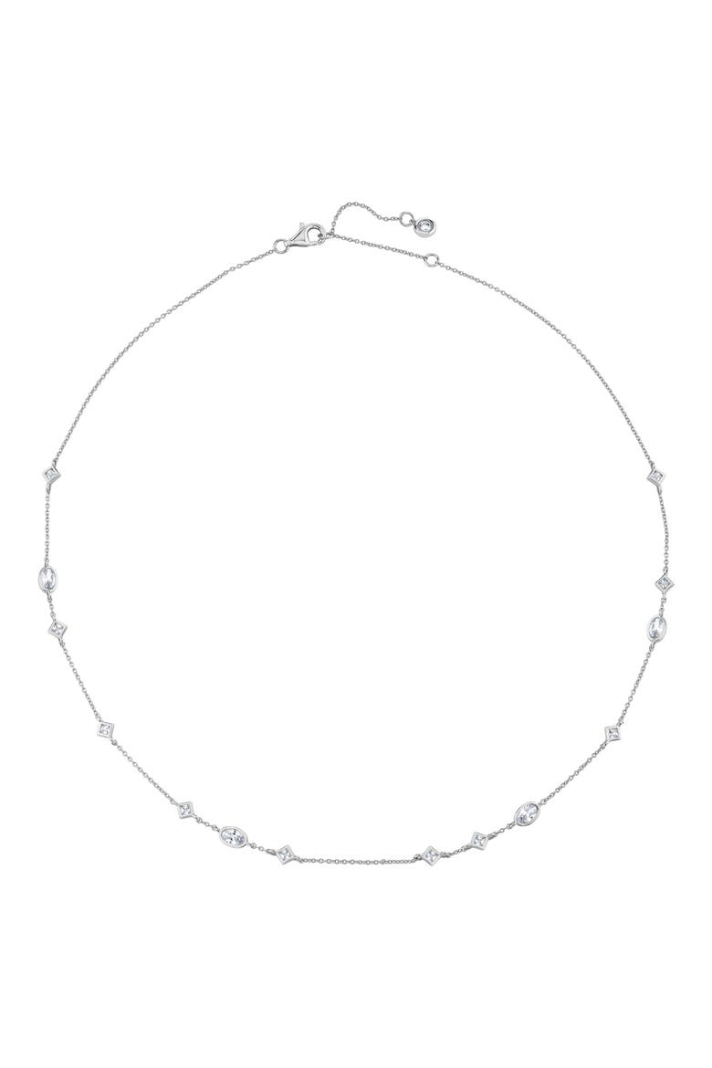 Princess & Oval Cubic Zirconia Station Chain Necklace, Alternate, color, PURE PLATINUM / CLEAR STONE