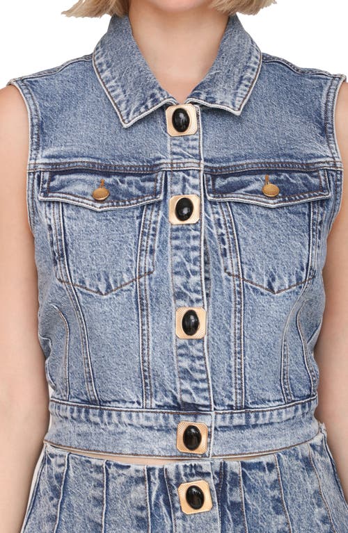 Avec Les Filles Crop Denim Vest In Blue