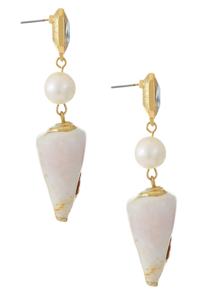 Shell & Freshwater Pearl Drop Earrings, Alternate, color, GOLD