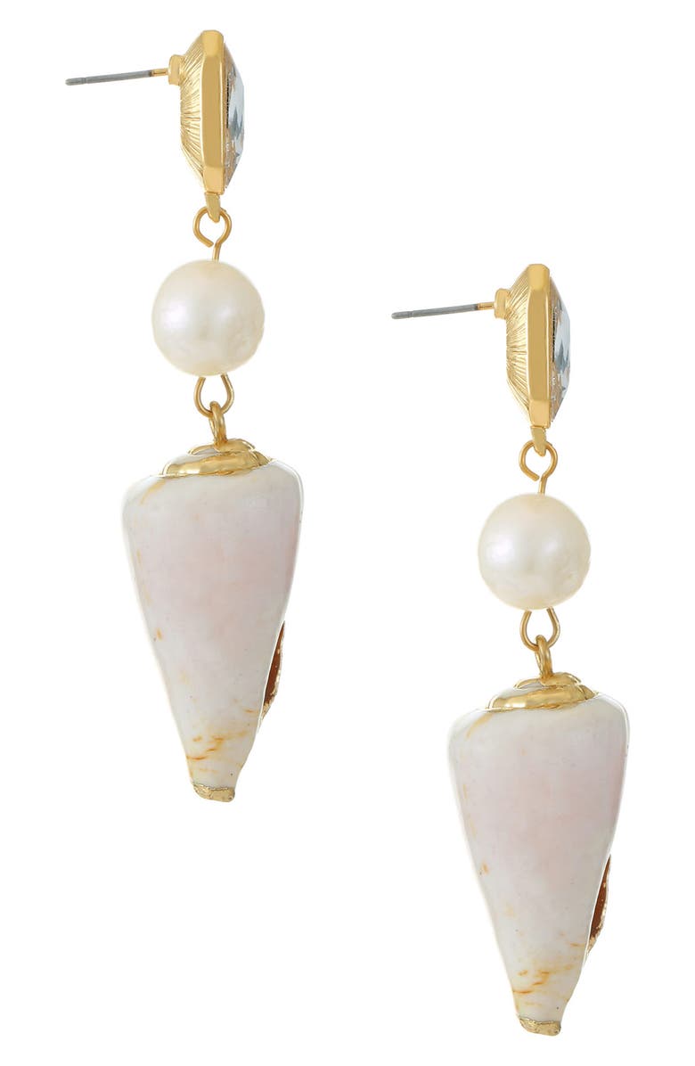 Ettika Shell & Freshwater Pearl Drop Earrings, Alternate, color, Gold