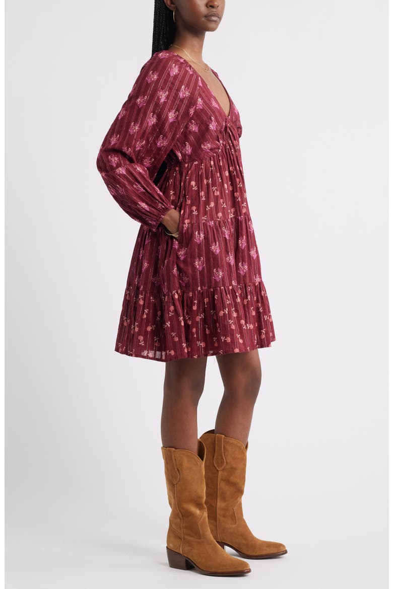 Floral Print Jacquard Long Sleeve Minidress, Alternate, color, RED-PINK BOUQUET FLIP MIX