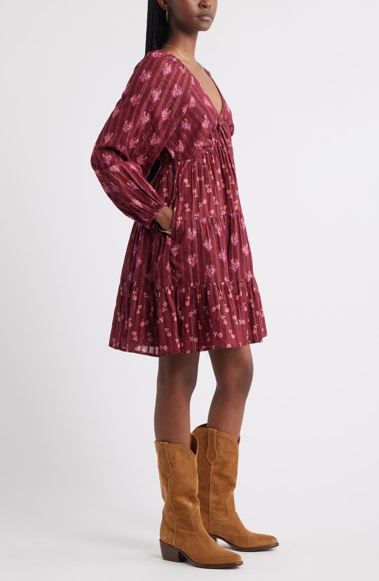 Treasure & Bond Floral Print Jacquard Long Sleeve Minidress, Alternate, color, Red-Pink Bouquet Flip Mix