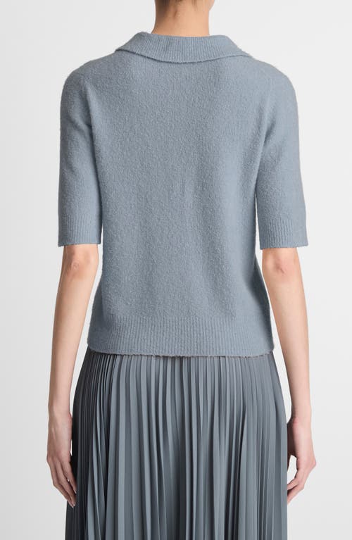 Shop Vince Bouclé Short Sleeve Silk Blend Polo Sweater In Lake Stone