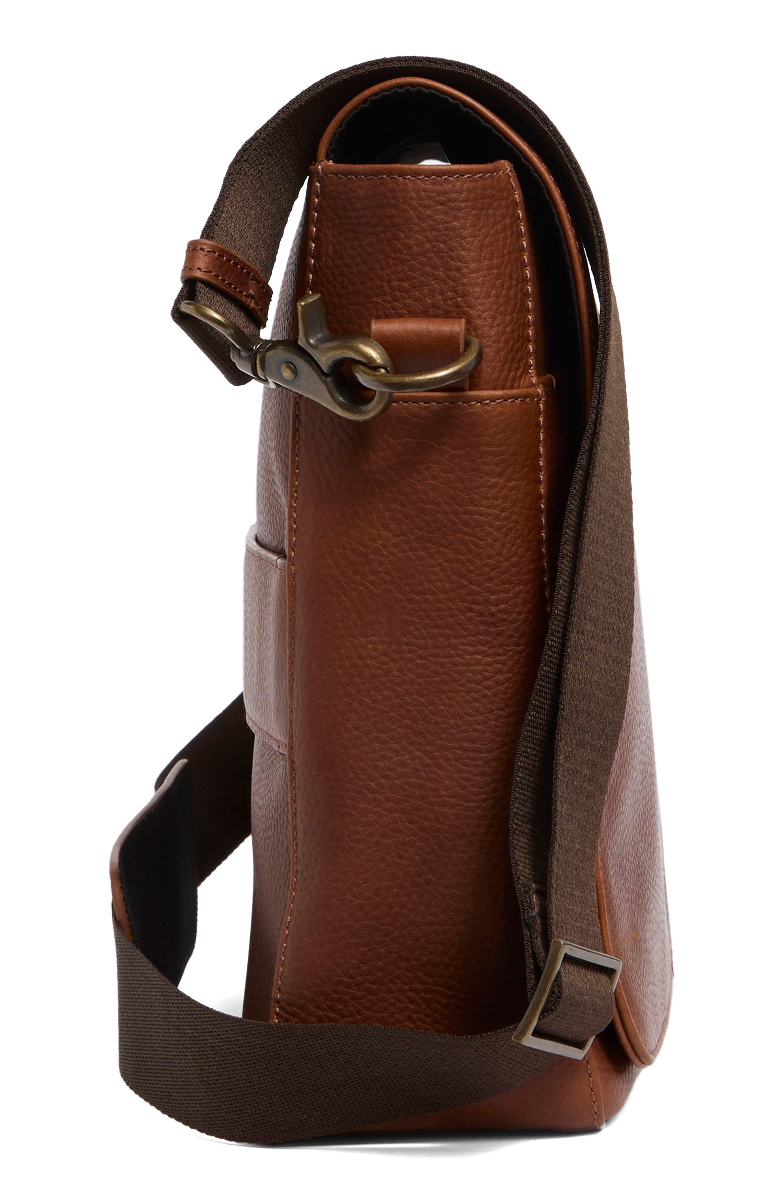 Johnston & Murphy Pebbled Leather Messenger Bag, Alternate, color, Tan