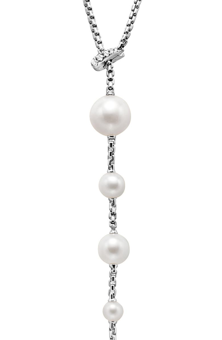 David Yurman Y-Necklace in Sterling Silver with Freshwater Pearl & Pavé Diamond, Alternate, color, 