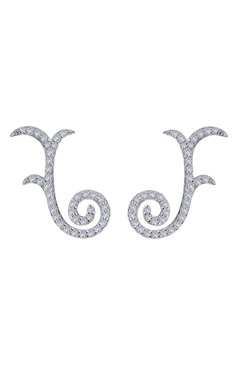 Lafonn Platinum Bonded Sterling Silver Pavé Simulated Diamond Filigree Swirl Ear Climbers, Main, color, 