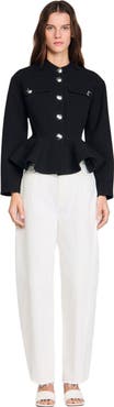 SANDRO Cropped ruffled peplum jacket