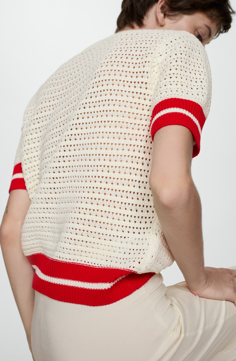 MANGO Stripe Trim Open Stitch Short Sleeve Sweater, Alternate, color,