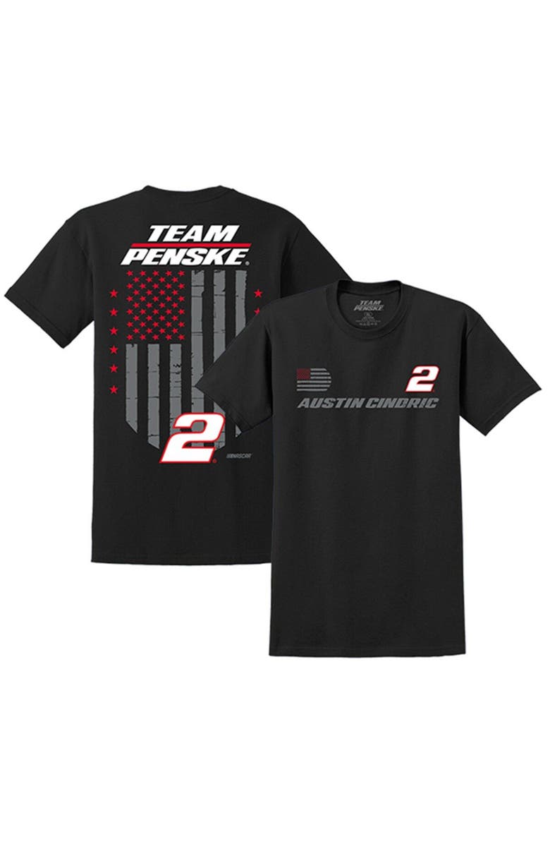 TEAM PENSKE Men's Team Penske Black Austin Cindric 2023 #2 American Flag T-Shirt, Main, color, Black