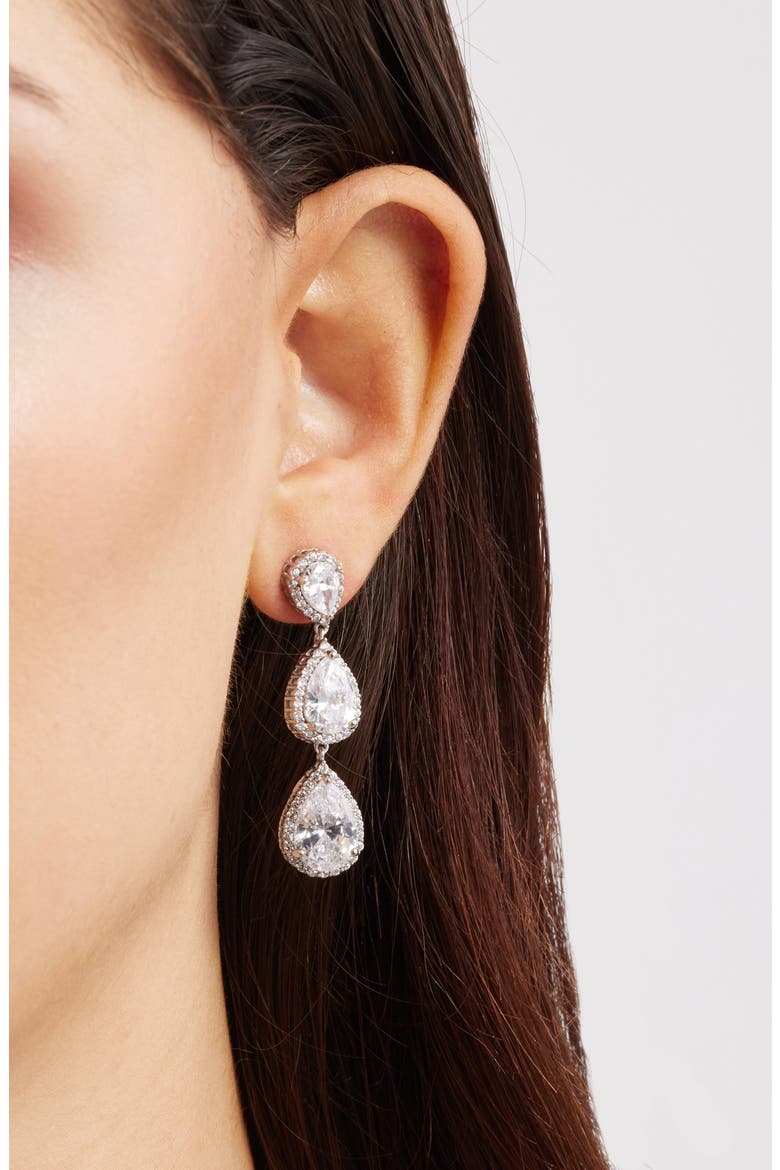 Cubic Zirconia Triple Drop Earrings, Alternate, color, CLEAR- SILVER