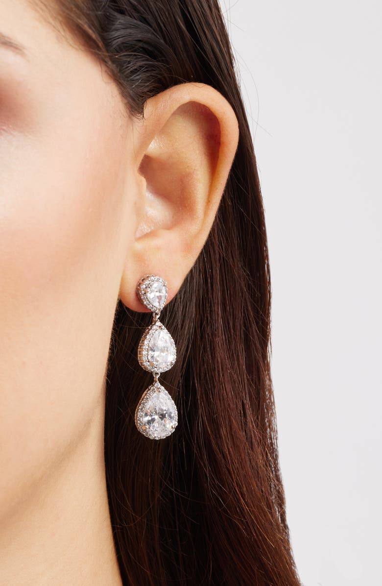 Nordstrom Cubic Zirconia Triple Drop Earrings, Alternate, color, Clear- Silver